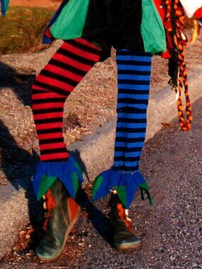 Jester Fool Leggings Cotton Red and Blue Stripe